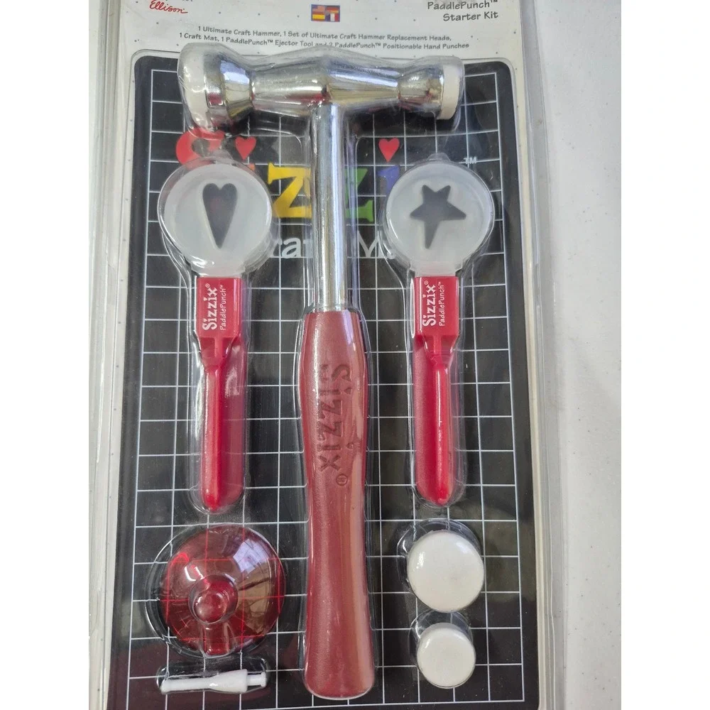 Sizzix PaddlePunch Starter Kit 38-0867 Craft Hammer Mat Heart Star Die Cut Set